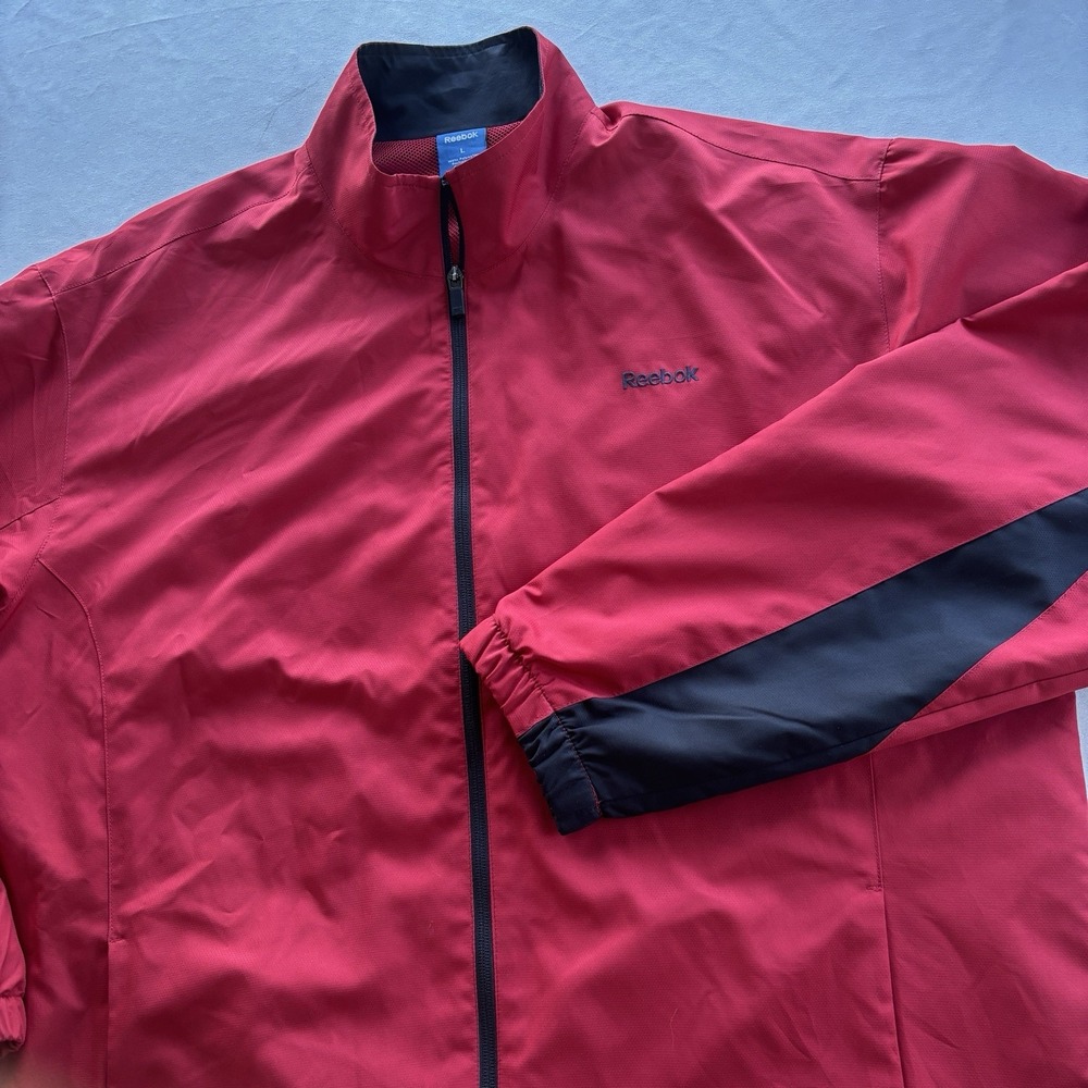 Reebok Windbreaker Jacket Mens Large Red Black Full Zip‎ Mesh Lined MAA01086